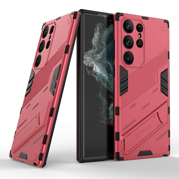 ELEHOLD Rugged Case for Samsung Galaxy S23 Ultra Slim Thin Case with Built-in Hidden Kickstand Anti-Scratch Hybrid Shockproof Case for Samsung S23 Ultra 6.8",Rose