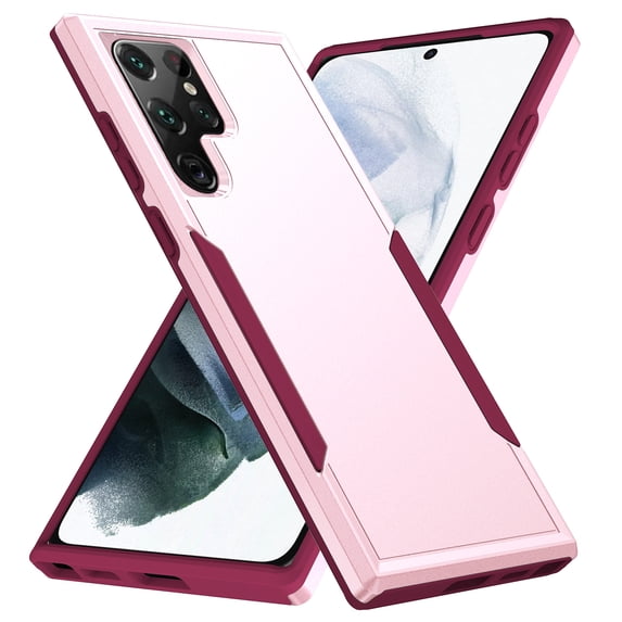 ELEHOLD Rugged Case for Samsung Galaxy S23 Ultra, Slim Thin Hybrid PC +TPU Full Body Protection Shockproof Anti-Scratch Case for Samsung S23 Ultra, Pink