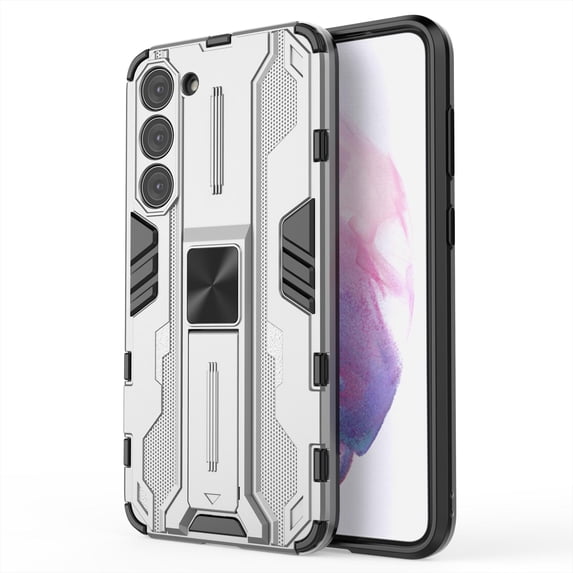 ELEHOLD Rugged Case for Samsung Galaxy S24,Hybrid Case with Built-in Hidden Bracket Stand Function Slim Fit Non-Slip Shockproof Case for Galaxy S24,Silver