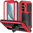 thumbnail image 1 of ELEHOLD Rugged Case for Samsung Galaxy S24 Plus with Slide Camera Protection Built-in Screen Protector Hidden Kickstand Military Grade Shockproof Anti-Scratch Heavy Duty Full Body Case, Red, 1 of 7