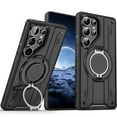 thumbnail image 1 of ELEHOLD Rugged Case For Samsung Galaxy S24 Ultra Air Cushion Shockproof Magnetic Protective Phone Cover, MagSafe Compatible, with 360° Rotable Stand,  Black, 1 of 8