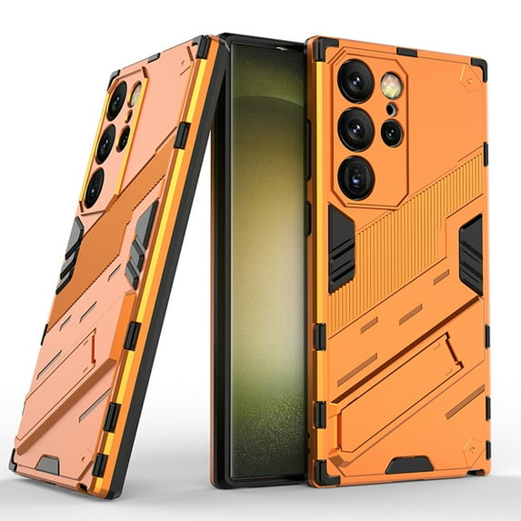 ELEHOLD Rugged Case for Samsung Galaxy S24 Ultra with Built-in Hidden Kickstand Anti-Scratch Hybrid Slim Thin Shockproof Case for Samsung S24 Ultra 2024,Orange