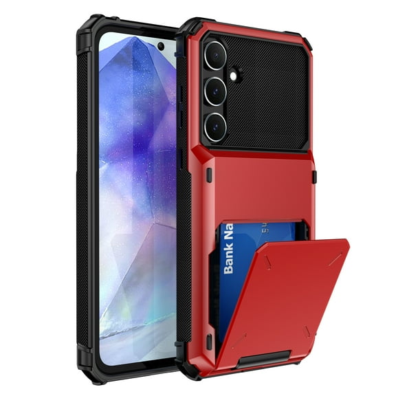 ELEHOLD Rugged Case for Samsung Galaxy S25 FE Flip Open Back Wallet Hidden Card Slot Rugged Shockproof Hybrid Hard PC Shell Anti-Scratch Case for Samsung Galaxy S25 FE,Red