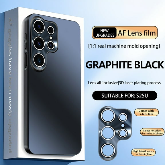 ELEHOLD Rugged Case For Samsung Galaxy S25 Ultra With Lens Protector, Slim Shock-Absorbent Matte Snti-fingerprint Hard PC+TPU Rugged Protection Case,Black