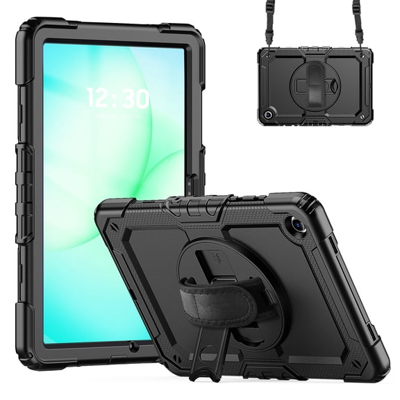 ELEHOLD Rugged Case for Samsung Galaxy Tab A11+ 2025 11-inch, Three-Layer Kickstand Handstrap Shoulder Strap Shockproof Case Built-in Screen Protector ,Black