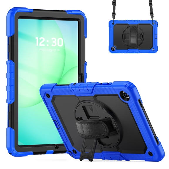 ELEHOLD Rugged Case for Samsung Galaxy Tab A11+ 2025 11-inch, Three-Layer Kickstand Handstrap Shoulder Strap Shockproof Case Built-in Screen Protector ,Blue