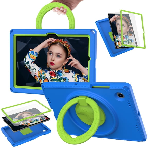 ELEHOLD Rugged Case for Samsung Galaxy Tab A7 Lite 8.7 (2021)  with 360° Rotatable Folding Handle Grip Kickstand Function Shockproof Protective Washable Case,Blue