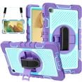 thumbnail image 1 of ELEHOLD Rugged Case for Samsung Galaxy Tab A7 Lite 8.7 (2021) Three-Layer Hybrid Muti-Functional Case with 360° Rotating Kickstand Handstrap Crossbody Shoulder Strap Shockproof Case, Purple, 1 of 8