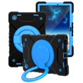 thumbnail image 1 of ELEHOLD Rugged Case for Samsung Galaxy Tab A8 10.5" (X200/X205/X207),Three-Layer Protection PC+Silicone Case with 360° Rotatable Kickstand Folding Handle Grip Shoulder Strap Shockproof Case,Black/Blue, 1 of 8