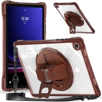 ELEHOLD Rugged Case For  Samsung Galaxy Tab A9  11Inch, Full Protection Transparent 360° Rotating Stand Cover, with Silicone Wrist Strap, Shoulder Strap,Chocolate