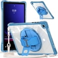 thumbnail image 1 of ELEHOLD Rugged Case For  Samsung Galaxy Tab A9+ 11Inch, Full Protection Transparent 360° Rotating Stand Cover, with Silicone Wrist Strap, Shoulder Strap,Lightblue, 1 of 12