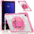 thumbnail image 1 of ELEHOLD Rugged Case For  Samsung Galaxy Tab A9+ 11Inch, Full Protection Transparent 360° Rotating Stand Cover, with Silicone Wrist Strap, Shoulder Strap,Rose, 1 of 12