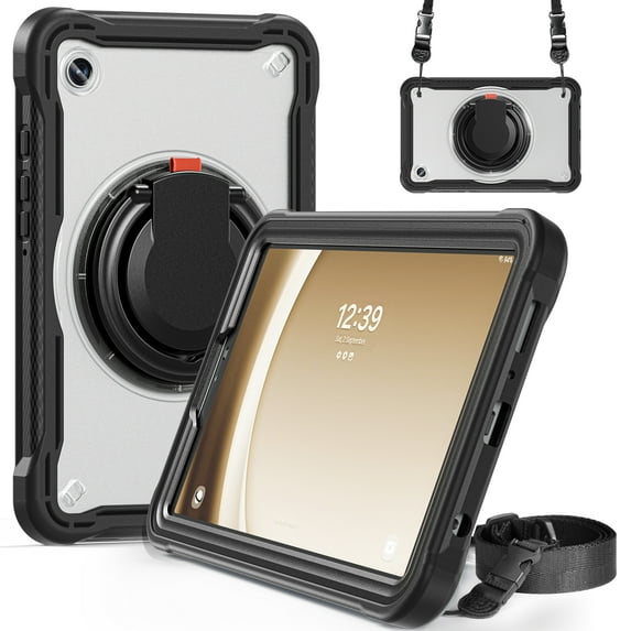 ELEHOLD Rugged Case For Samsung Galaxy Tab A9+ 2023 11-inch, Hybrid Shockproof 360° Rotating Stand Hand Grip Pencil Holder Protection Case With Detachable Shoulder Strap , A