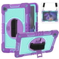thumbnail image 1 of ELEHOLD Rugged Case for Samsung Galaxy Tab A9 8.7"(2023) Three-Layer Hybrid Multi-Functional Case with 360° Rotating Kickstand Handstrap Crossbody Shoulder Strap Shockproof Case, Purple + Mint, 1 of 6