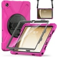thumbnail image 1 of ELEHOLD Rugged Case for Samsung Galaxy Tab A9 Plus 11.0" (2023), Heavy Duty Shockproof Rotating Stand Handstrap Pen Holder Case with Detachable Shoulder Strap for Galaxy Tab A9+, Rose, 1 of 10