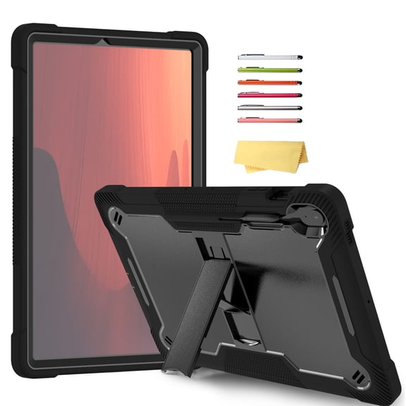 ELEHOLD Rugged Case for Samsung Galaxy Tab S10 FE+ 2025,13.1-inch, Three-Layer Hybrid Multi-Functional Case with Built-in Kickstand Function Shockproof Heavy Duty Case,Black