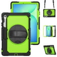 thumbnail image 1 of ELEHOLD Rugged Case for Samsung Galaxy Tab S10 FEplus / FE+ 2025 13.1 Inch Three-Layer Built-in Screen Protector 360° Rotating Kickstand Handstrap Shoulder Strap Shockproof Case,Black + Green, 1 of 7