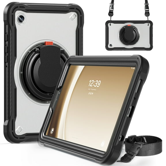 ELEHOLD Rugged Case For Samsung Galaxy Tab S11 2025 11-inch, Hybrid Shockproof 360° Rotating Stand Hand Grip Pencil Holder Protection Case With Detachable Shoulder Strap , A
