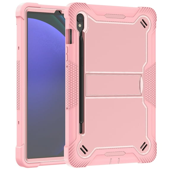 ELEHOLD Rugged Case for Samsung Galaxy Tab S9 (2023) Three-Layer Hybrid Muti-Functional Case with Built-in Kickstand Pencil Holder Full Protective Shockproof Case for Samsung Tab S9 11.0",Rosegold