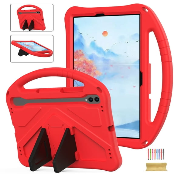 ELEHOLD Rugged Case for Samsung Galaxy Tab S9/S8/S7 11 Inch Kids Friendly EVA Full Body Protective with Kickstand Handle Grip Shockproof Anti-Scratch Case for Samsung Tab S9/Tab S8/Tab S7,Red