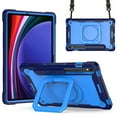 thumbnail image 1 of ELEHOLD Rugged Case for Samsung Galaxy Tab S9/S9 FE 2023 with 360° Rotating Handle Grip Kickstand Function Detachable Crossbody Shoulder Strap for Kids Children Adults Shockproof Case,Navy+Blue, 1 of 8