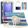 thumbnail image 1 of ELEHOLD Rugged Case for Samsung Galaxy Tab S9 Ultra (X910/X916B) Tablet, Heavy Duty Shockproof Rotating Stand Handstrap Pen Holder Case with Shoulder Strap ,Rainbow Blue, 1 of 1