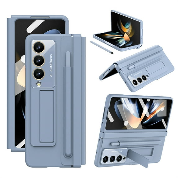 ELEHOLD Rugged Case for Samsung Galaxy Z Fold 4 Case with Built-in Screen Protector, Invisible Kickstand,Hinge Protector,Free Stylus Pen, Lens Protection Samsung Z Fold 4 Shockproof Case,Blue
