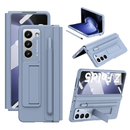 ELEHOLD Rugged Case for Samsung Galaxy Z Fold 5 Case with Built-in Screen Protector, Invisible Kickstand,Hinge Protector,Free Stylus Pen, Lens Protection Samsung Z Fold 5 Shockproof Case,Blue