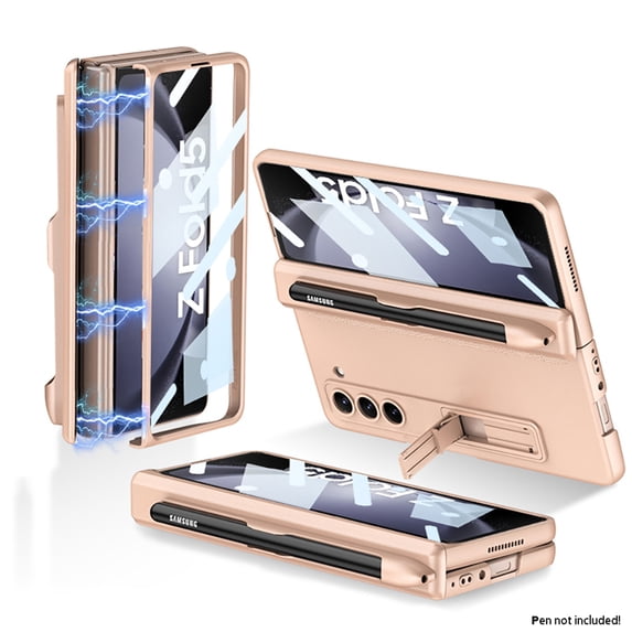 ELEHOLD Rugged Case for Samsung Galaxy Z Fold 5 Full Body Case,with Built-in Screen Protector Magnetic Hinge Protection Slide Pen Slot Hybrid Shockproof Protection Case for Galaxy Z Fold5,Gold