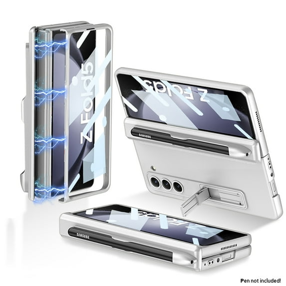 ELEHOLD Rugged Case for Samsung Galaxy Z Fold 5 Full Body Case,with Built-in Screen Protector Magnetic Hinge Protection Slide Pen Slot Hybrid Shockproof Protection Case for Galaxy Z Fold5,Silver