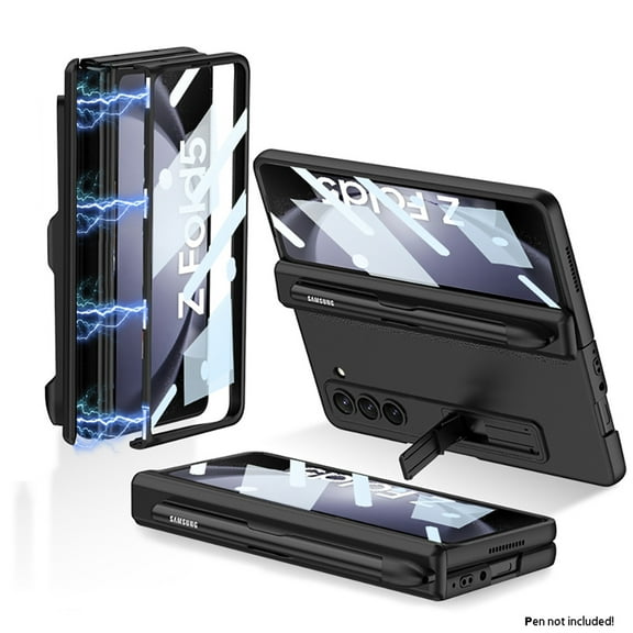 ELEHOLD Rugged Case for Samsung Galaxy Z Fold 5 Full Body Case,with Built-in Screen Protector Magnetic Hinge Protection Slide Pen Slot Hybrid Shockproof Protection Case for Galaxy Z Fold5,Black