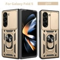 thumbnail image 1 of ELEHOLD Rugged Case for Samsung Galaxy Z Fold 5, Slide Camera Lens Protector Hybrid Shockproof with Ring Holder Kickstand Function Work with Magnetic Car Mount Heavy Duty Case,Gold, 1 of 11