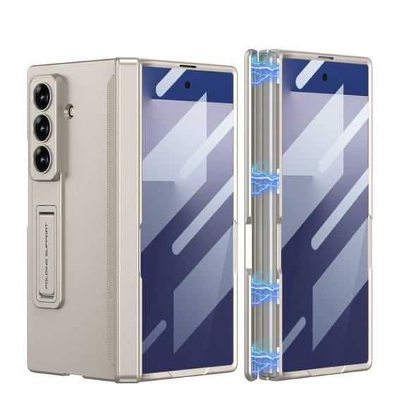 ELEHOLD Rugged Case for Samsung Galaxy Z Fold 6 With Front Screen Protector, Full Body Shockproof Foldable Kickstand Rugged Cover Magnetic Hinge Protection,Titaniumgray