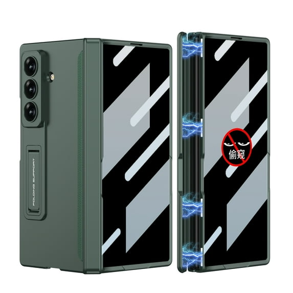 ELEHOLD Rugged Case for Samsung Galaxy Z Fold 7 With Front Privacy Screen Protector, Full Body Shockproof Foldable Kickstand Rugged Cover Magnetic Hinge Protection,Darkgreen