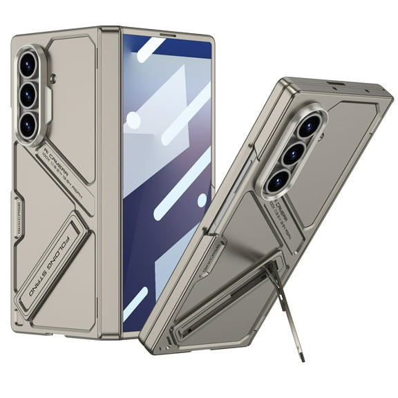 ELEHOLD Rugged Case for Samsung Galaxy Z Fold 7 With Front Screen Protector, Anti-Scratch Dual-Angle Kickstand Slim Hard Shell Shockproof Cover ,Titaniumgray