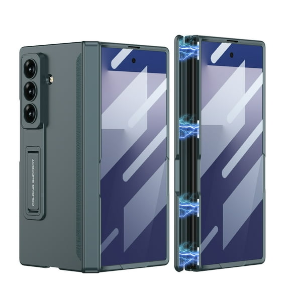 ELEHOLD Rugged Case for Samsung Galaxy Z Fold 7 With Front Screen Protector, Full Body Shockproof Foldable Kickstand Rugged Cover Magnetic Hinge Protection,Green
