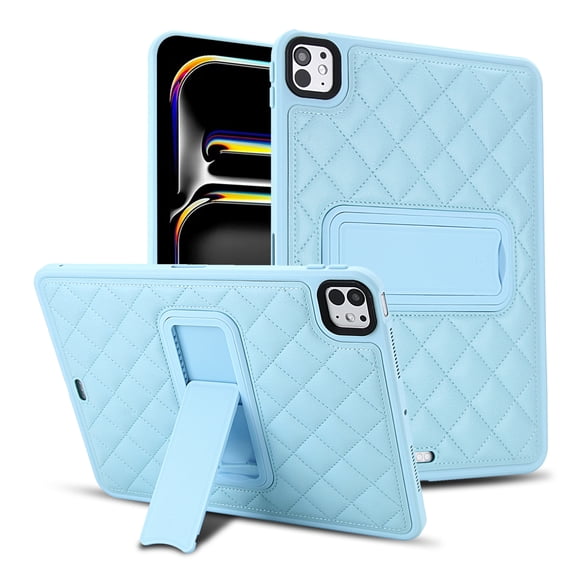 ELEHOLD Rugged Case for iPad Pro 13 2024/2025, Luxury Quilted Shockproof Case with Multi-Angle Kickstand, Raised Edge Protection,Blue