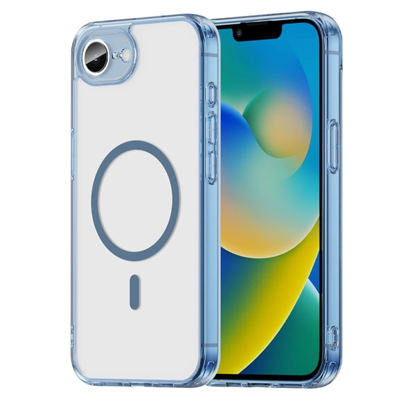 ELEHOLD Rugged Case for iPhone 16e/17e, Anti-Yellow Clear Magnetic Shockproof Cover with Raised Bezel,Blue