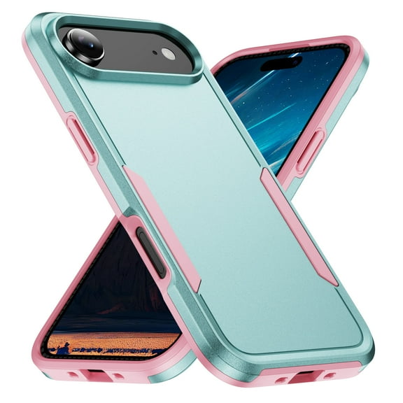ELEHOLD Rugged Case for iPhone 17 Air, Shockproof Slim Hybrid PC +TPU Bumper Anti-Scratch Anti-Slip Protective Case for iPhone 17 Air,Green+Pink