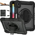 thumbnail image 1 of ELEHOLD Rugged Case for iPad 10.9 2022 Three-Layer Hybrid Muti-Functional Case with 360° Rotating Kickstand Pencil Holder Handstrap Shoulder Strap Shockproof Case 
For iPad 10th Gen 10.9 (2022),E, 1 of 9