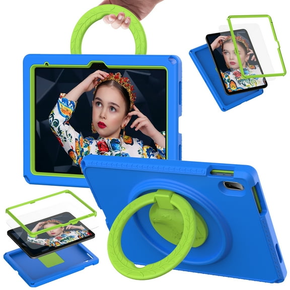 ELEHOLD Rugged Case for iPad 10th Gen 10.9" (2022) with 360° Rotatable Folding Handle Grip Kickstand Function Shockproof Washable Protective Case,Blue