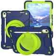 thumbnail image 1 of ELEHOLD Rugged Case for iPad 10th Gen 10.9 inch 2022,Three-Layer Protection PC+Silicone Case with 360° Rotatable Folding Handle Grip Kickstand Shoulder Strap Pencil Holder Shockproof Case,Navy+Green, 1 of 8