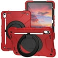 thumbnail image 1 of ELEHOLD Rugged Case for iPad 10th Gen 10.9 inch 2022,Three-Layer Protection PC+Silicone Case with 360° Rotatable Folding Handle Grip Kickstand Shoulder Strap Pencil Holder Shockproof Case,Red+Black, 1 of 8