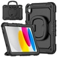 thumbnail image 1 of ELEHOLD Rugged Case for iPad 10th Generation 10.9" (2022) Three-Layer Protection Portable Folding Handle Grip 360° Rotating Kickstand Bracket Shockproof Hybrid Cover For iPad 10th Gen 2022,Black, 1 of 8