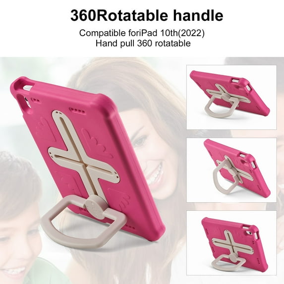ELEHOLD Rugged Case for iPad 10th Generation 10.9 inch,Hybrid EVA+PC Shockproof Case 360° Rotatable Foldable Portable Kickstand Kids Friendly Cover with Shoulder Strap,Rose+Beige
