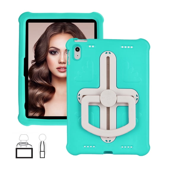 ELEHOLD Rugged Case for iPad 9th/ 8th/ 7th Gen 10.2 Inch 2021/2020/2019,Hybrid EVA+PC Shockproof Case 360° Rotatable Foldable Portable Kickstand Kids Friendly Cover with Shoulder Strap,Mint