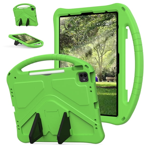ELEHOLD Rugged Case for iPad Air 13-inch M4(2026)/ M3 (2025) / M2 (2024),Kids Friendly EVA Protective Kickstand Handle Grip Shockproof Anti-Scratch Cover,Green