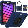 thumbnail image 1 of ELEHOLD Rugged Case for iPad Mini 6th Generation 2021, Dual-Layer Heavy Duty Shockproof Case with 360° Rotatable Foldable Kickstand Handstrap Crossbody Shoulder Strap Pencil Holder,Darkblue, 1 of 6