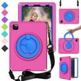 thumbnail image 1 of ELEHOLD Rugged Case for iPad Pro 11 2022/2021/2020/2018 Air 5/Air 4 10.9 with 360° Rotatable Folding Handle Grip Kickstand Built-in Screen Protector Crossbody Shoulder Strap Shockproof Case,Rose, 1 of 8