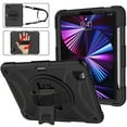 thumbnail image 1 of ELEHOLD Rugged Case for iPad Pro 11 2022/2021/2020/2018/Air4 /Air5, Dual-Layer Heavy Duty Shockproof Case with 360° Rotatable Foldable Kickstand Handstrap Crossbody Shoulder Strap Pencil Holder,Black, 1 of 6